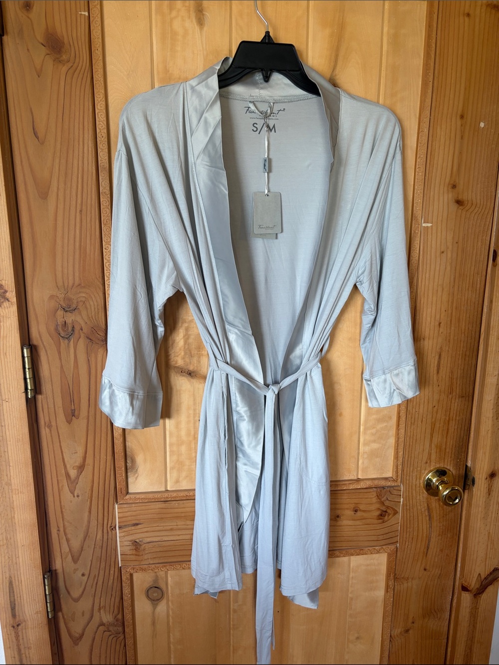 Faceplant Dreams Bamboo Light Gray Satin-Trim Robe with Self-Tie Belt